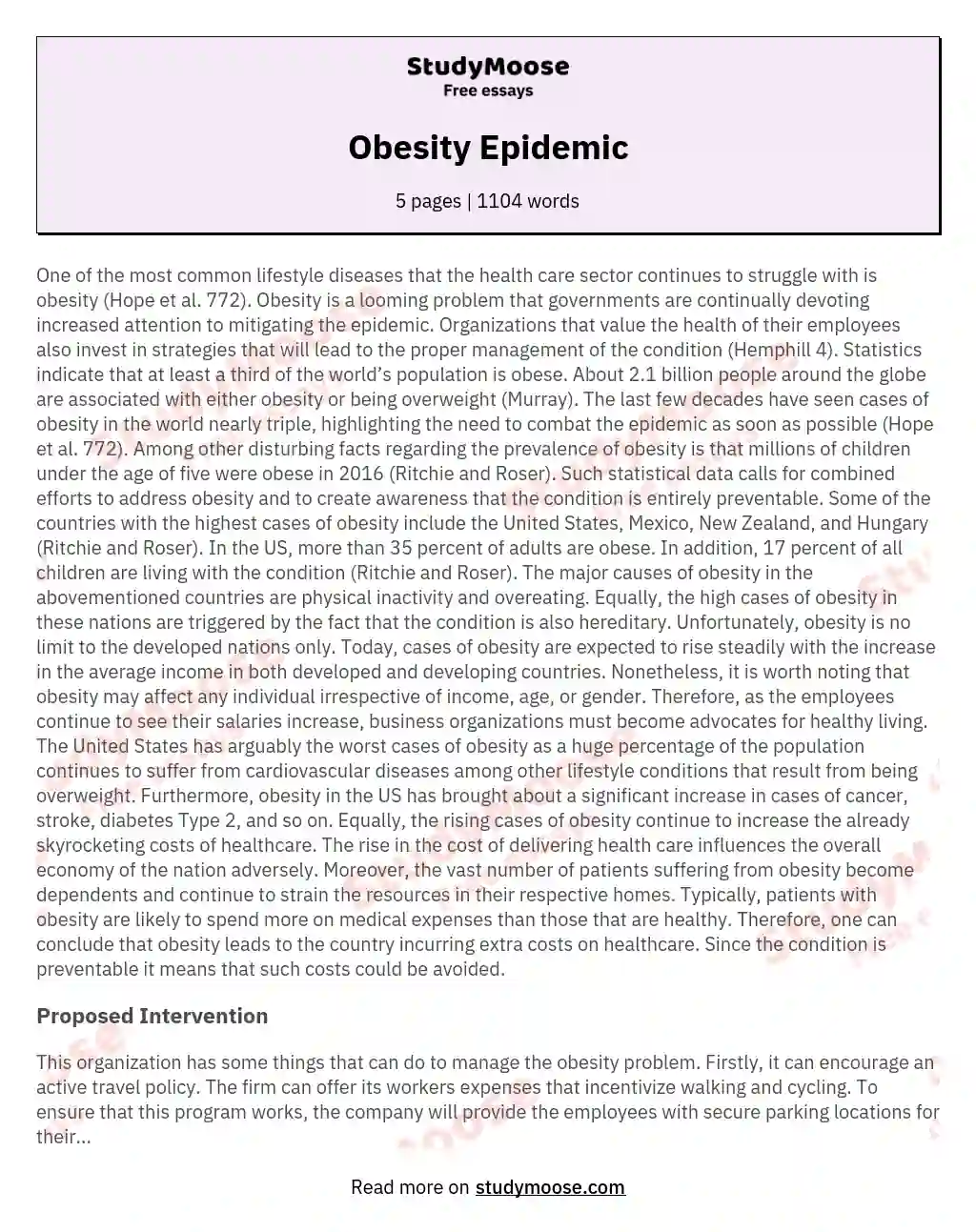 Obesity Epidemic essay