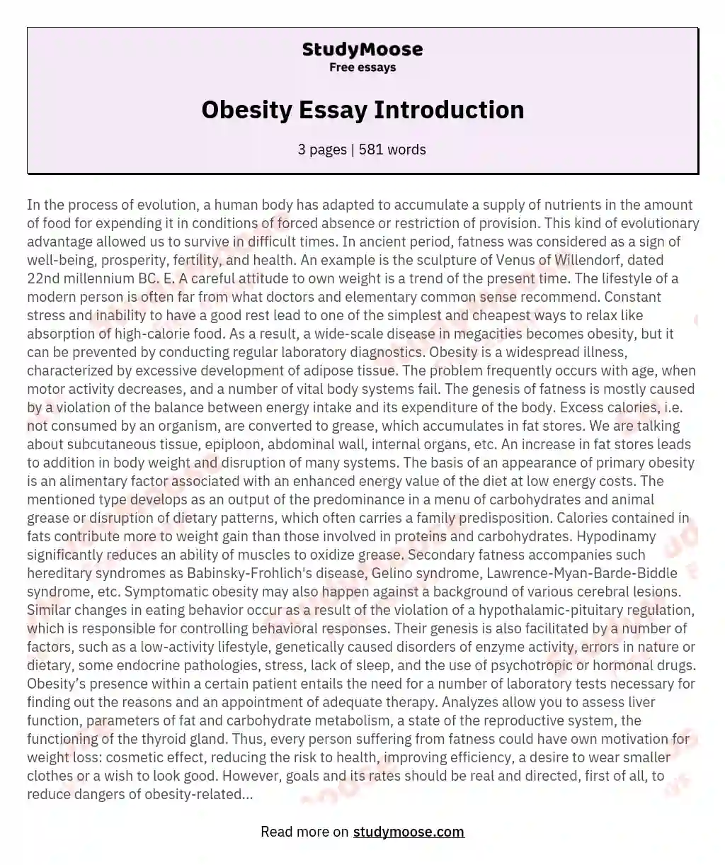 Obesity Essay Introduction essay