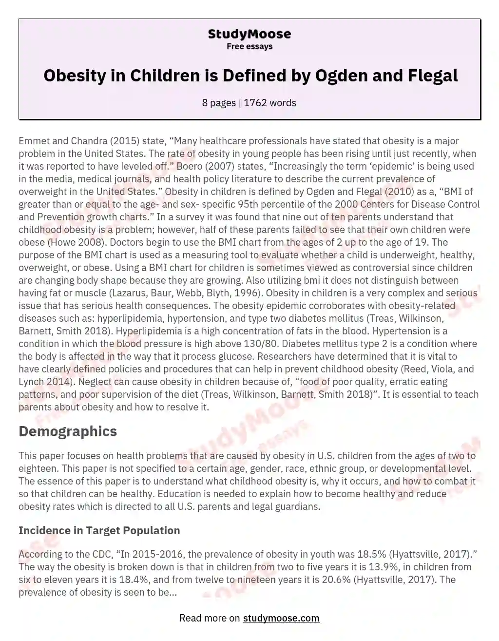 Obesity in Children is Defined by Ogden and Flegal essay
