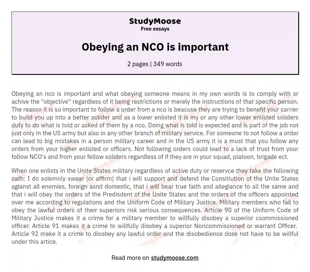 Obeying an NCO is important