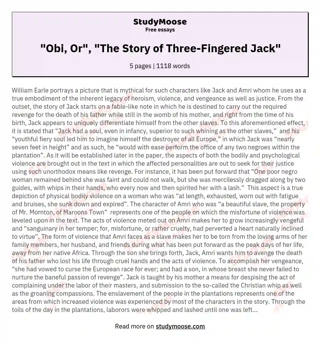 "Obi, Or", "The Story of Three-Fingered Jack" essay