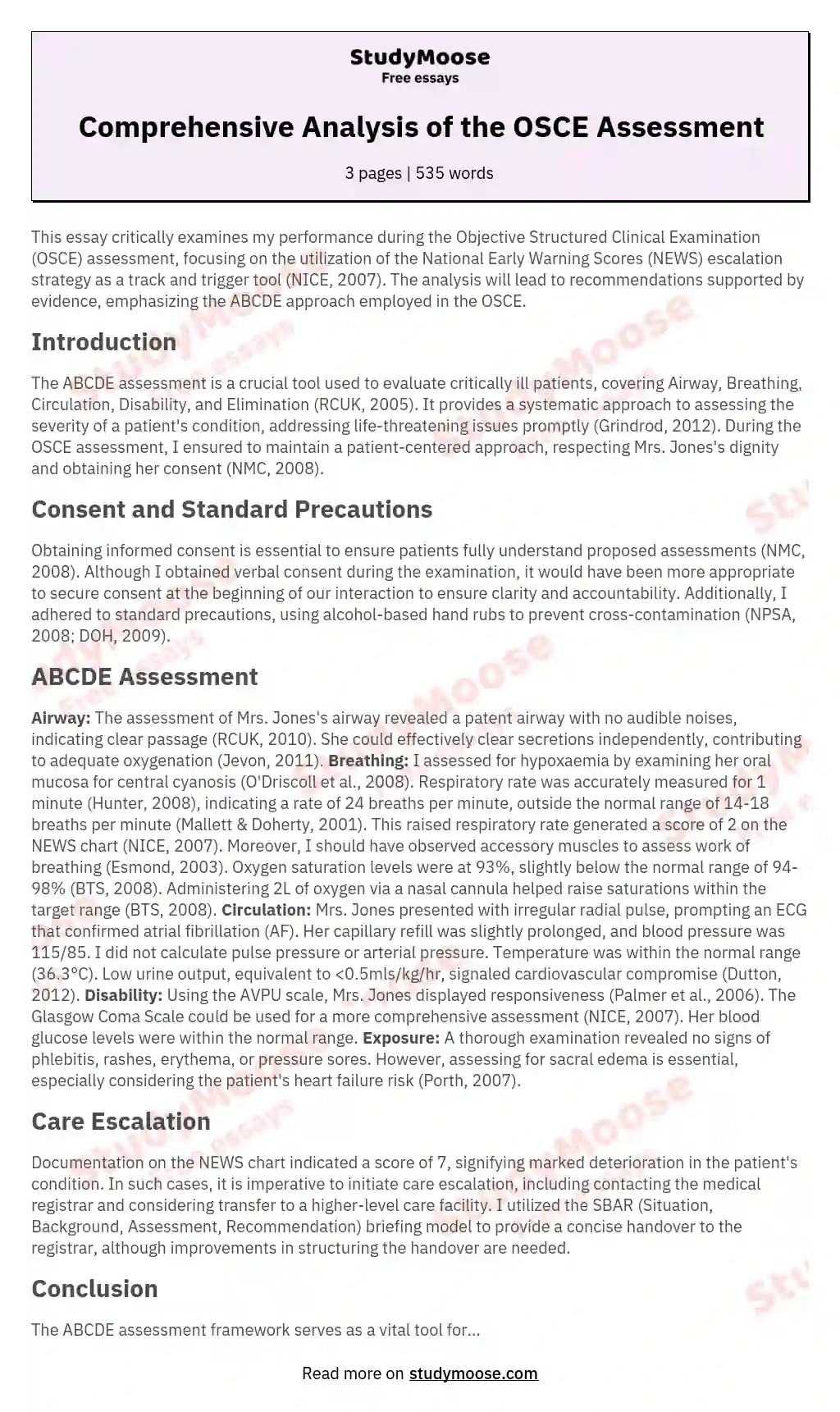 Objective structured clinical examination Assessment of Critically Ill Patient