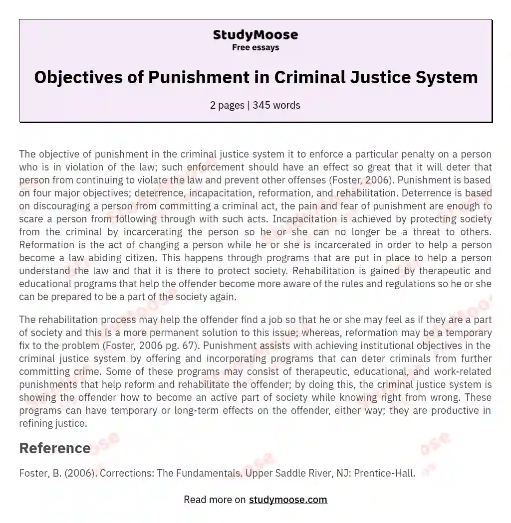 Objectives of Punishment in Criminal Justice System