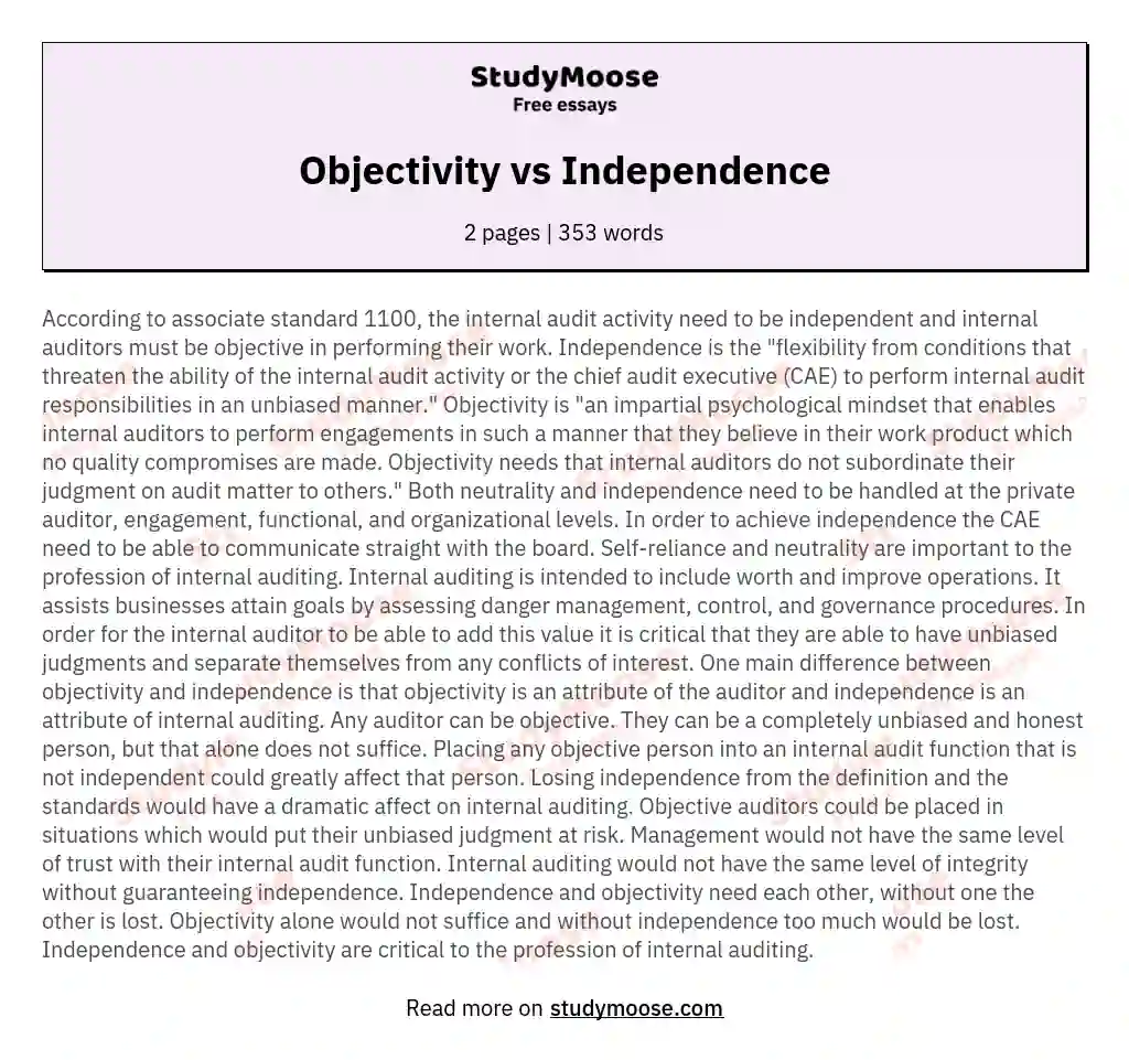 Objectivity vs Independence essay