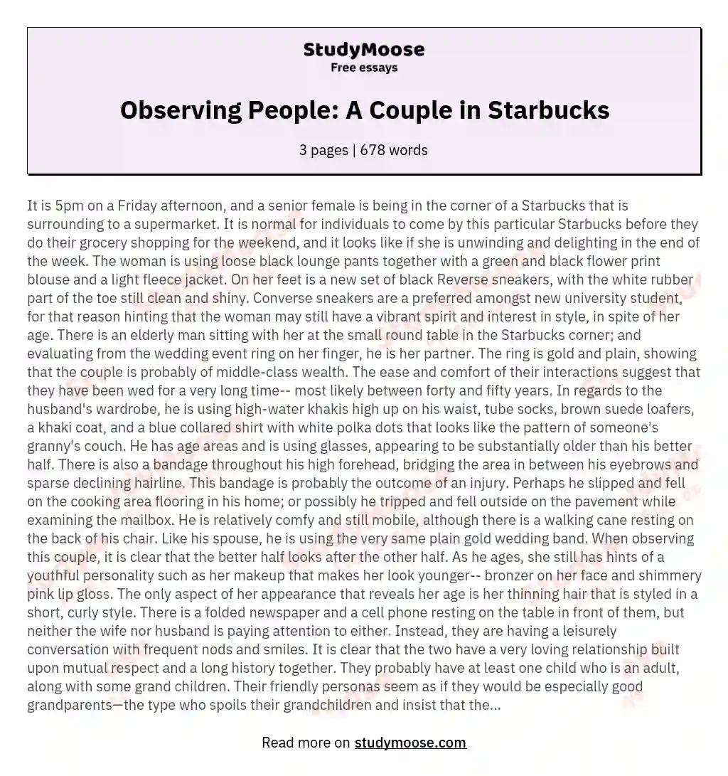 Observing People: A Couple in Starbucks essay