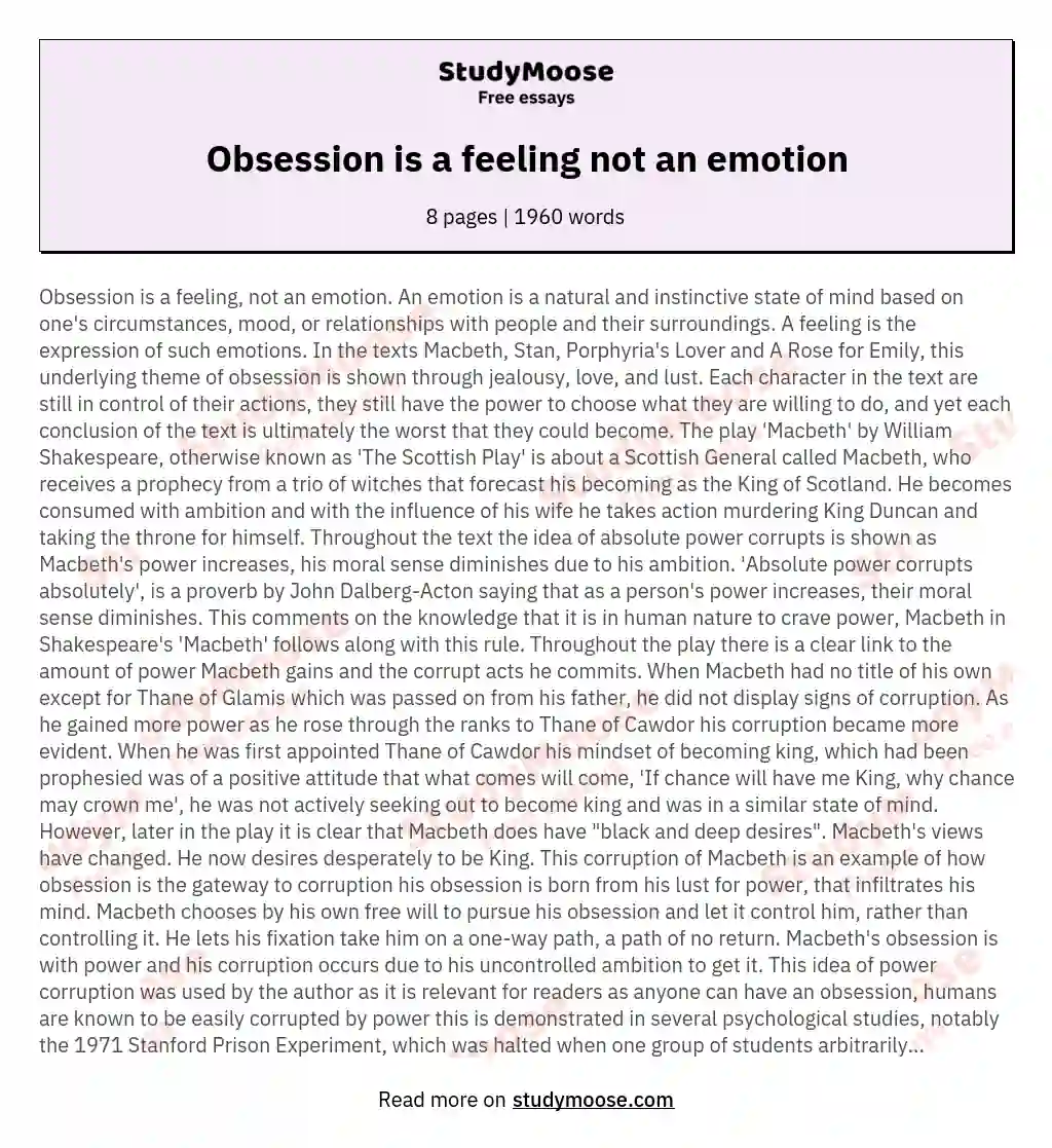 Obsession is a feeling not an emotion