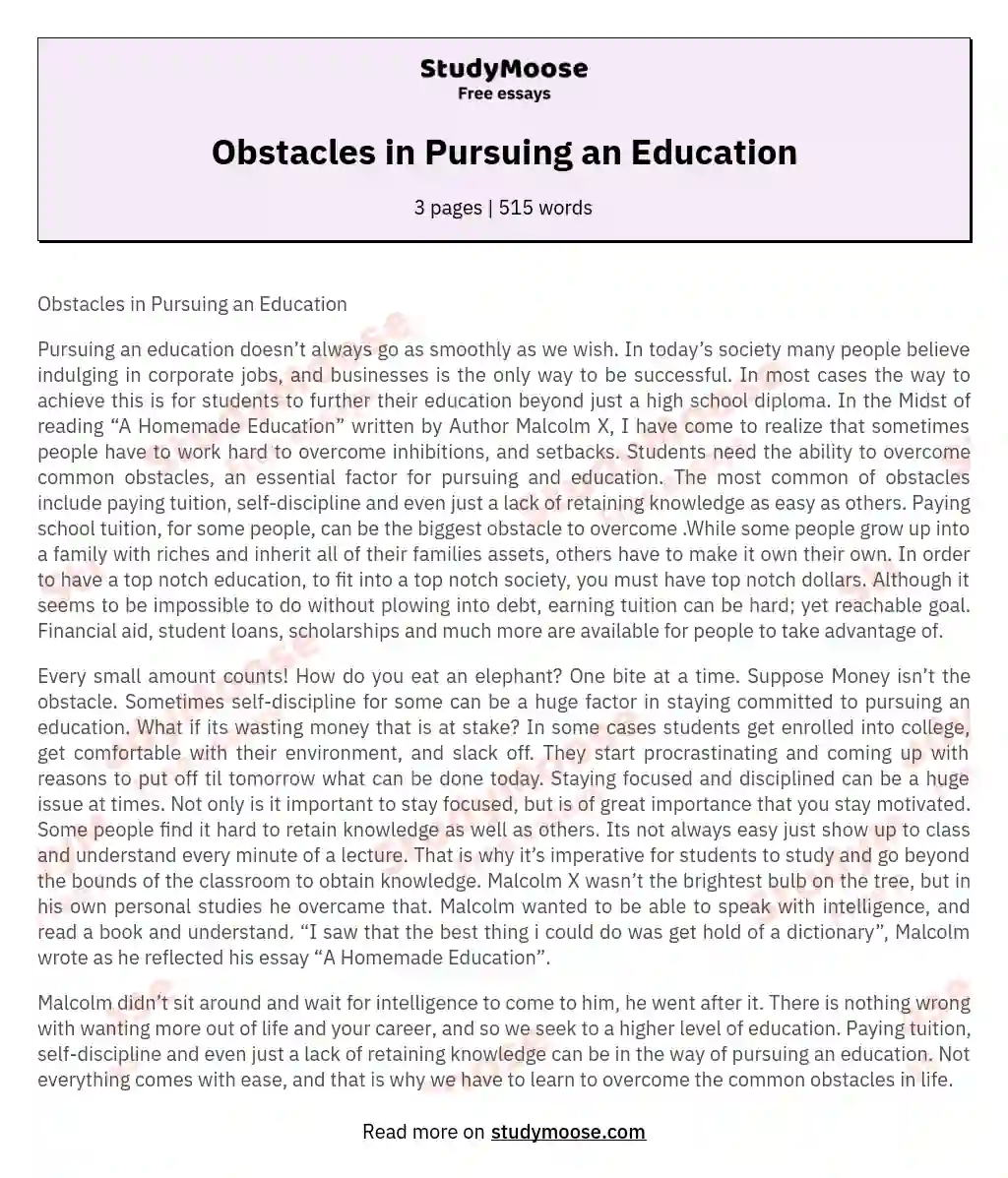 Obstacles in Pursuing an Education essay