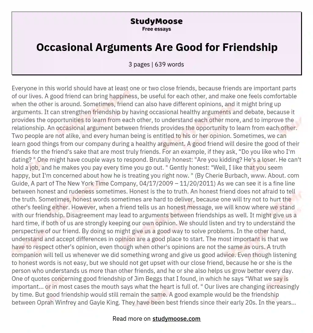 Occasional Arguments Are Good for Friendship essay