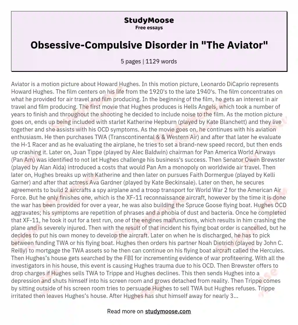 Obsessive-Compulsive Disorder in "The Aviator" essay