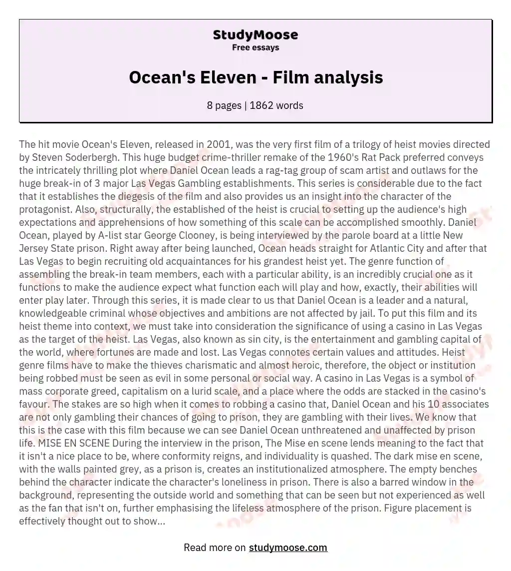 Ocean's Eleven - Film analysis essay