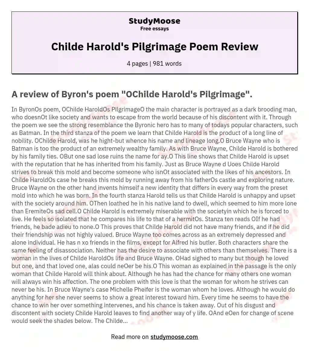 Childe Harold's Pilgrimage Poem Review essay