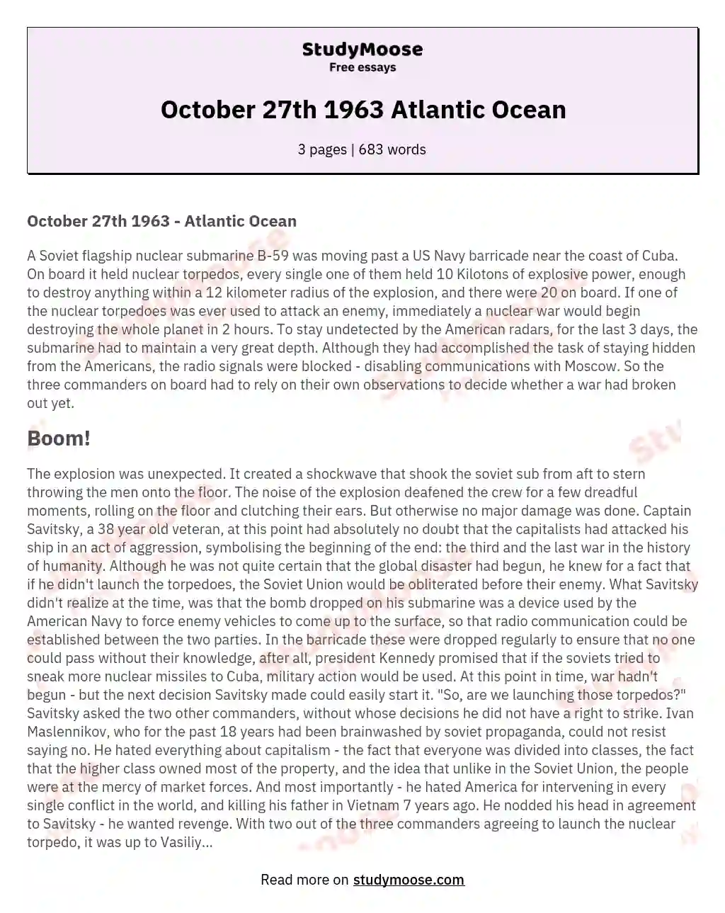 October 27th 1963 Atlantic Ocean essay