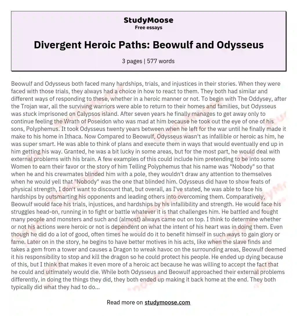 Divergent Heroic Paths: Beowulf and Odysseus essay