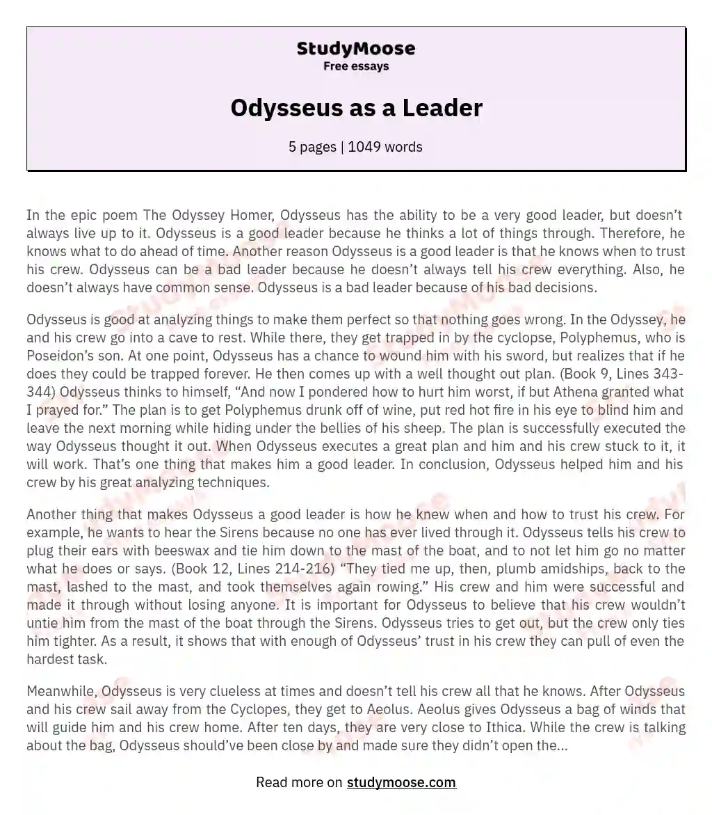 was odysseus a good leader essay