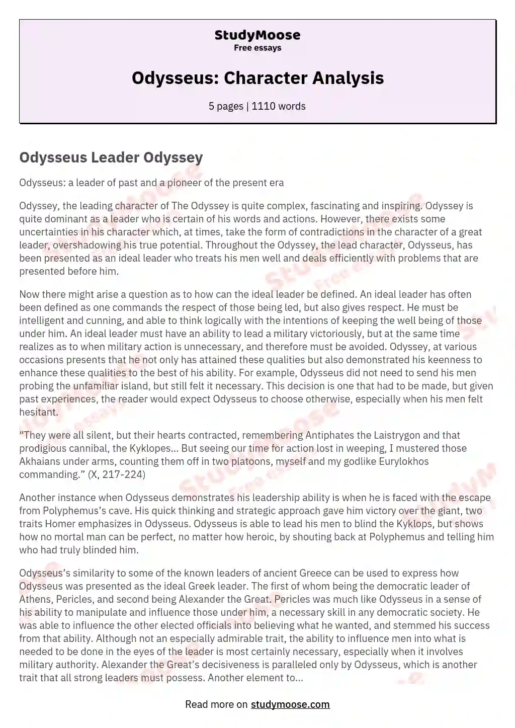 Odysseus: Character Analysis essay