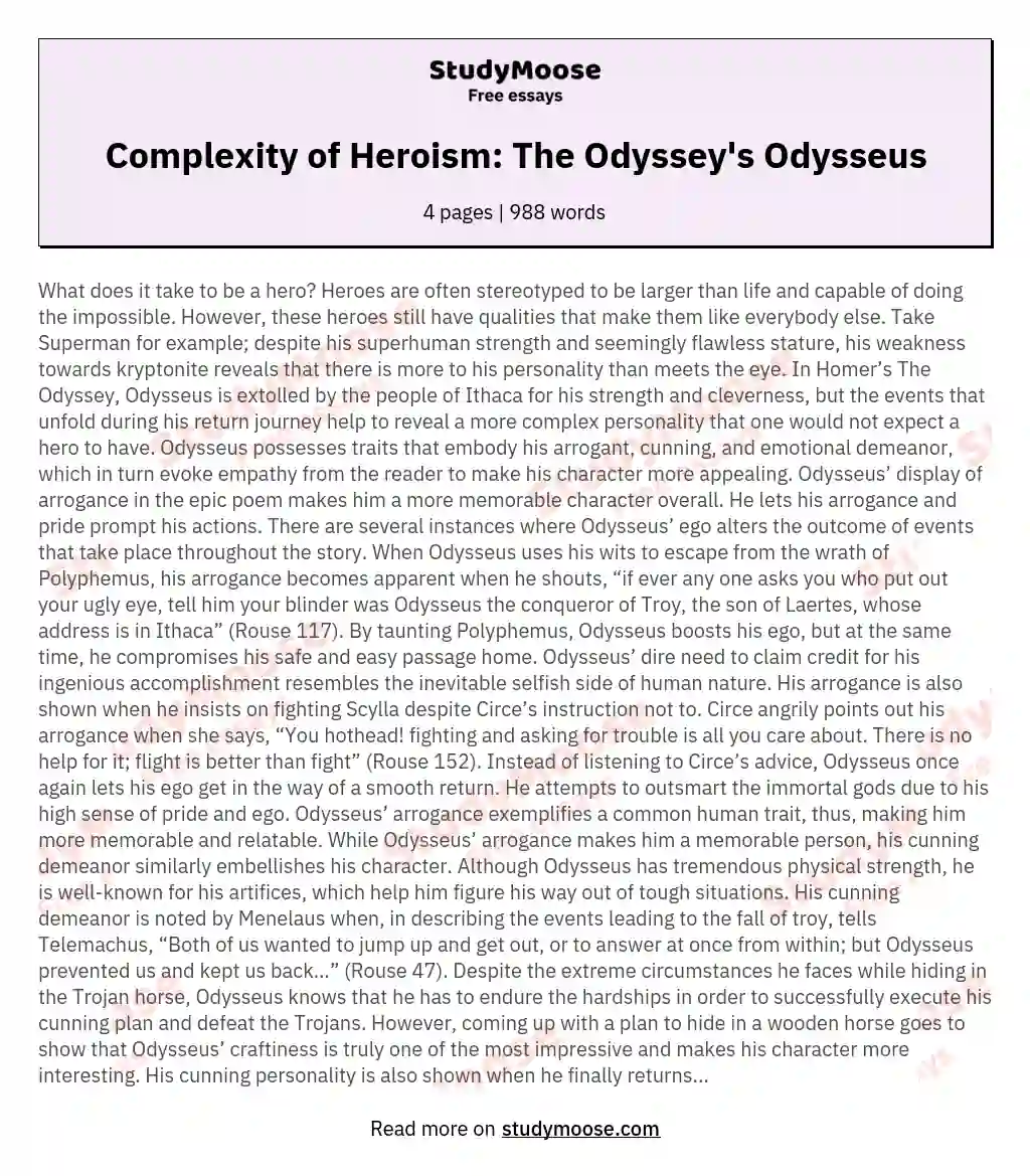 Complexity of Heroism: The Odyssey's Odysseus essay