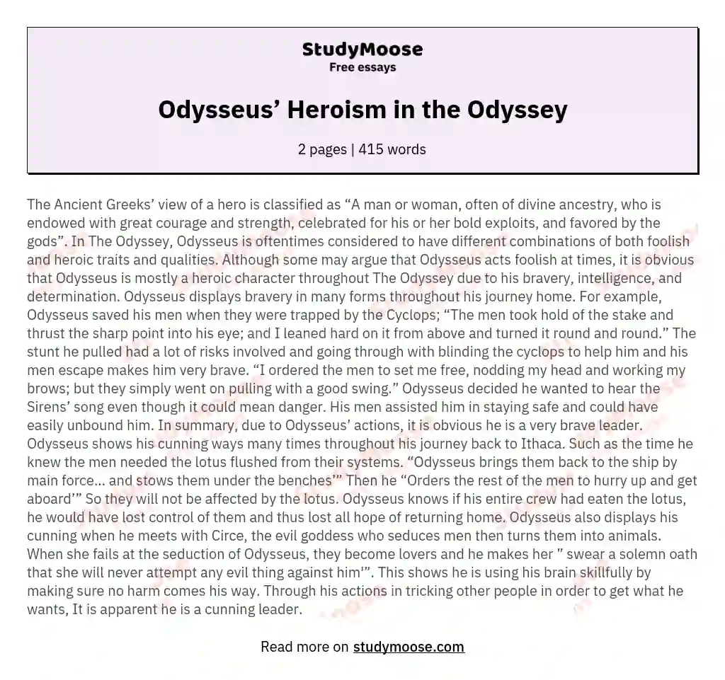 Odysseus’ Heroism in the Odyssey essay