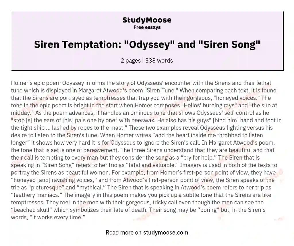 Siren Temptation: "Odyssey" and "Siren Song" essay