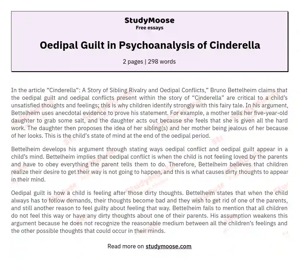 Oedipal Guilt in Psychoanalysis of Cinderella