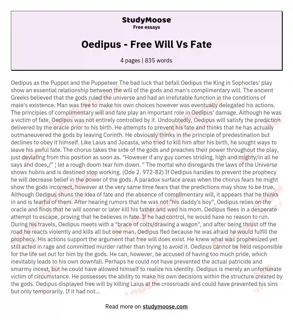 Oedipus - Free Will Vs Fate