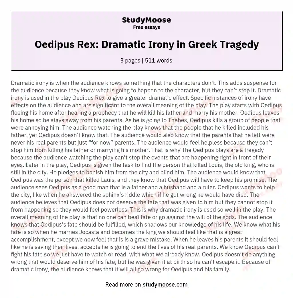 Oedipus Rex: Dramatic Irony in Greek Tragedy essay