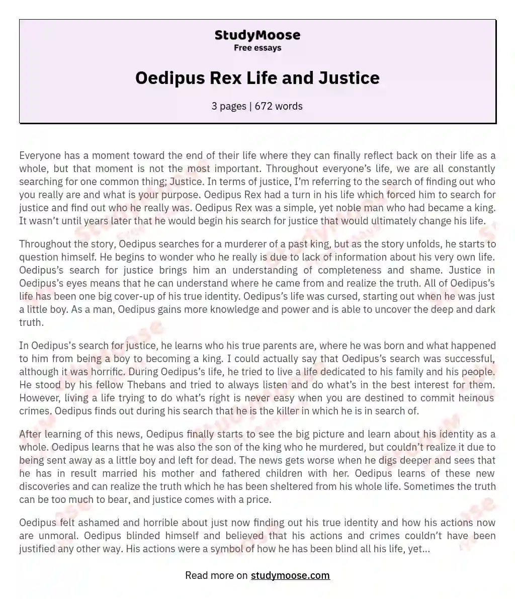 essay about oedipus rex