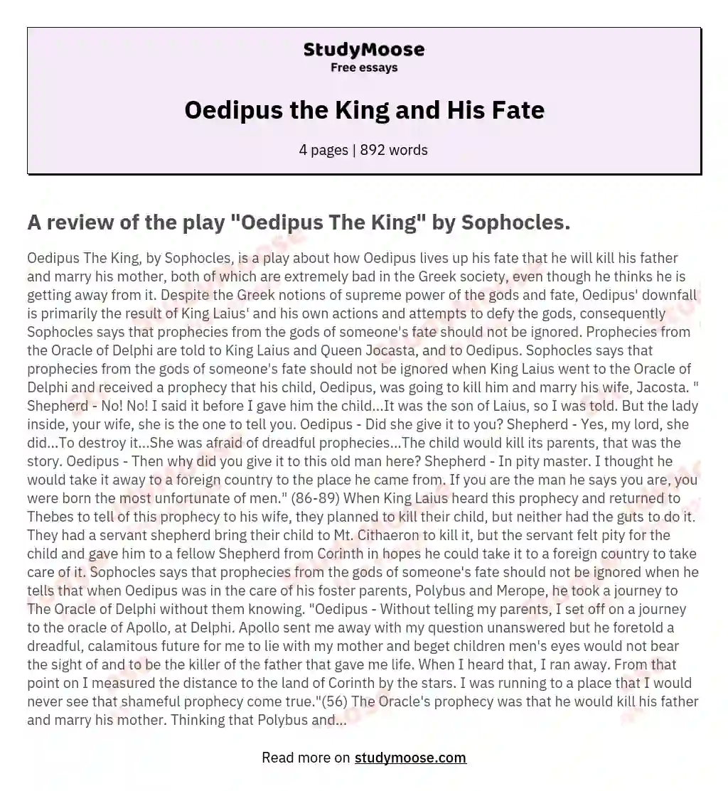 Oedipus the King and His Fate essay