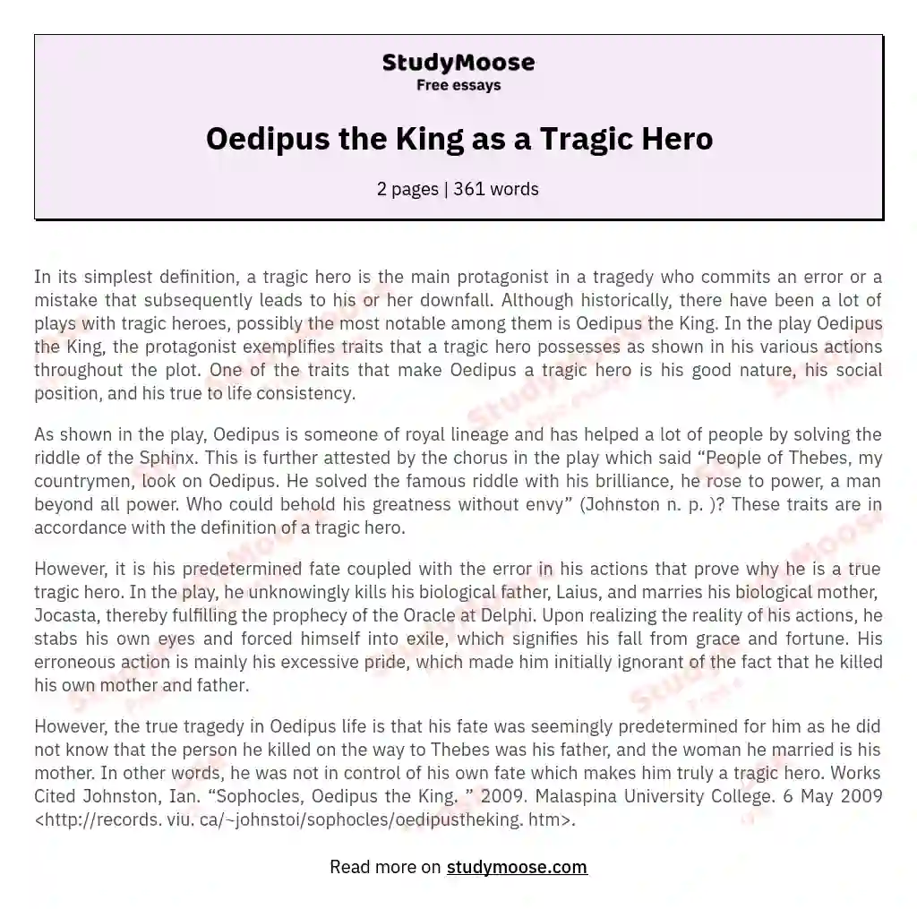 Oedipus the King as a Tragic Hero essay