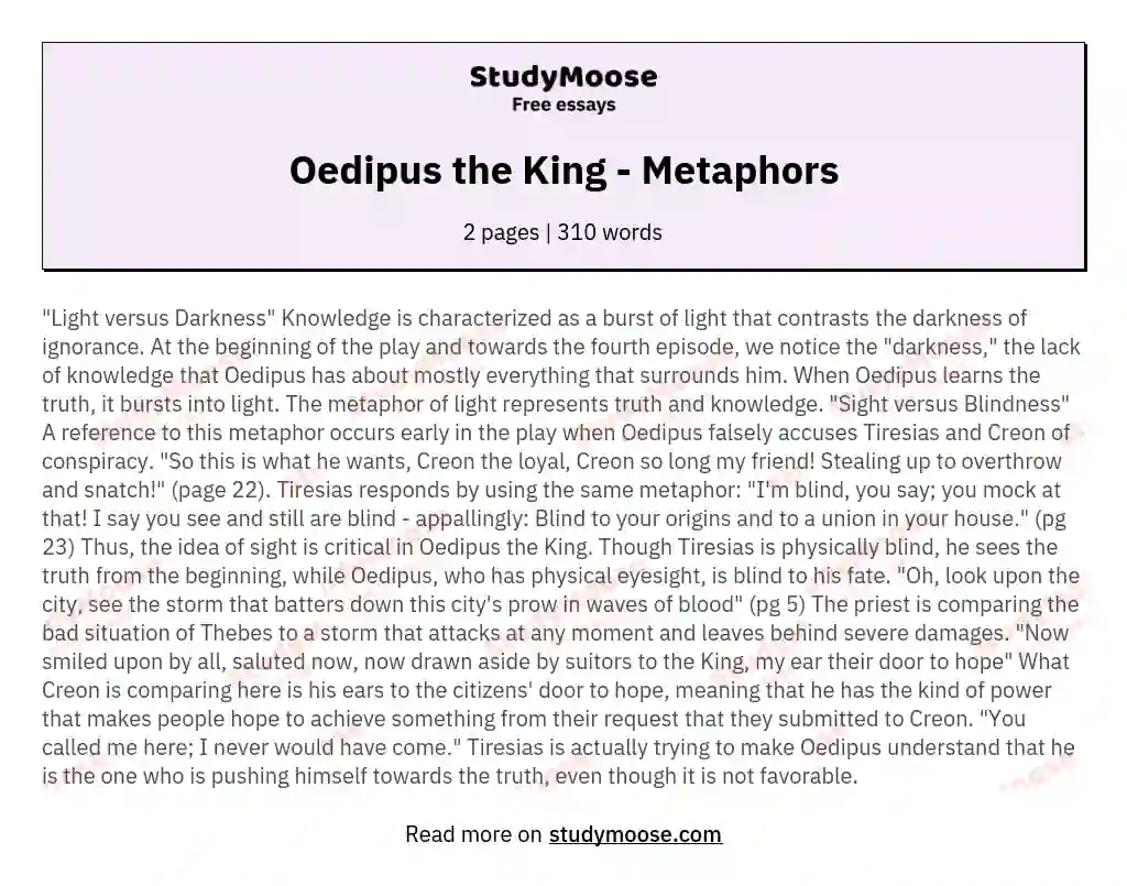 Oedipus the King - Metaphors essay