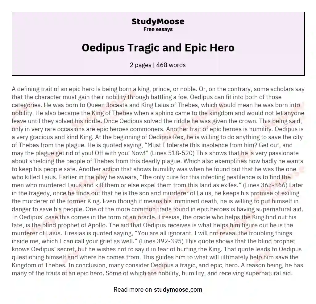 Oedipus Tragic and Epic Hero