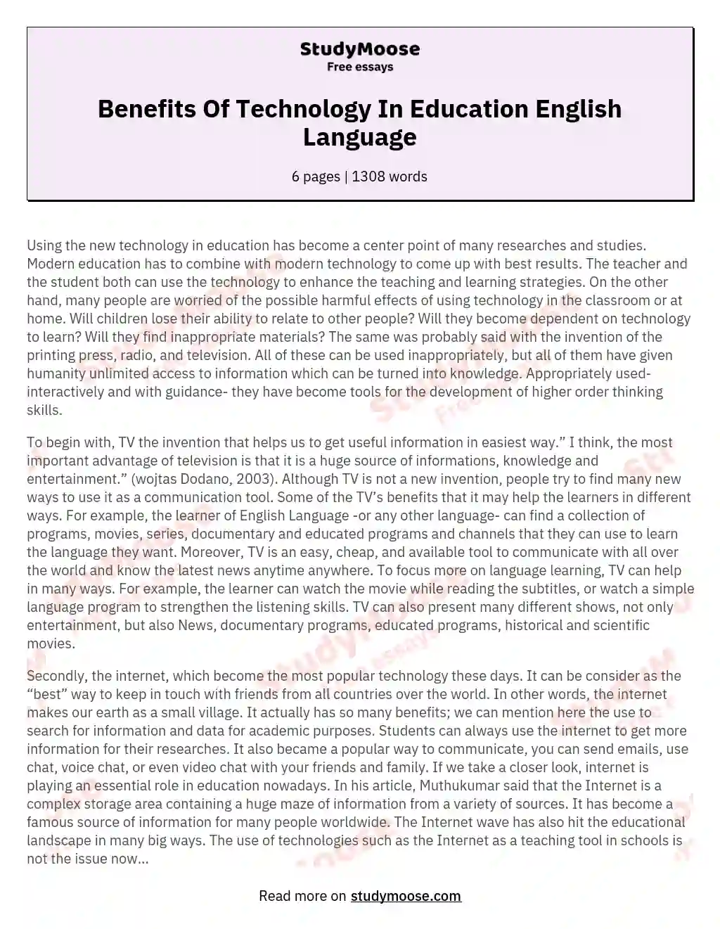 Benefits Of Technology In Education English Language