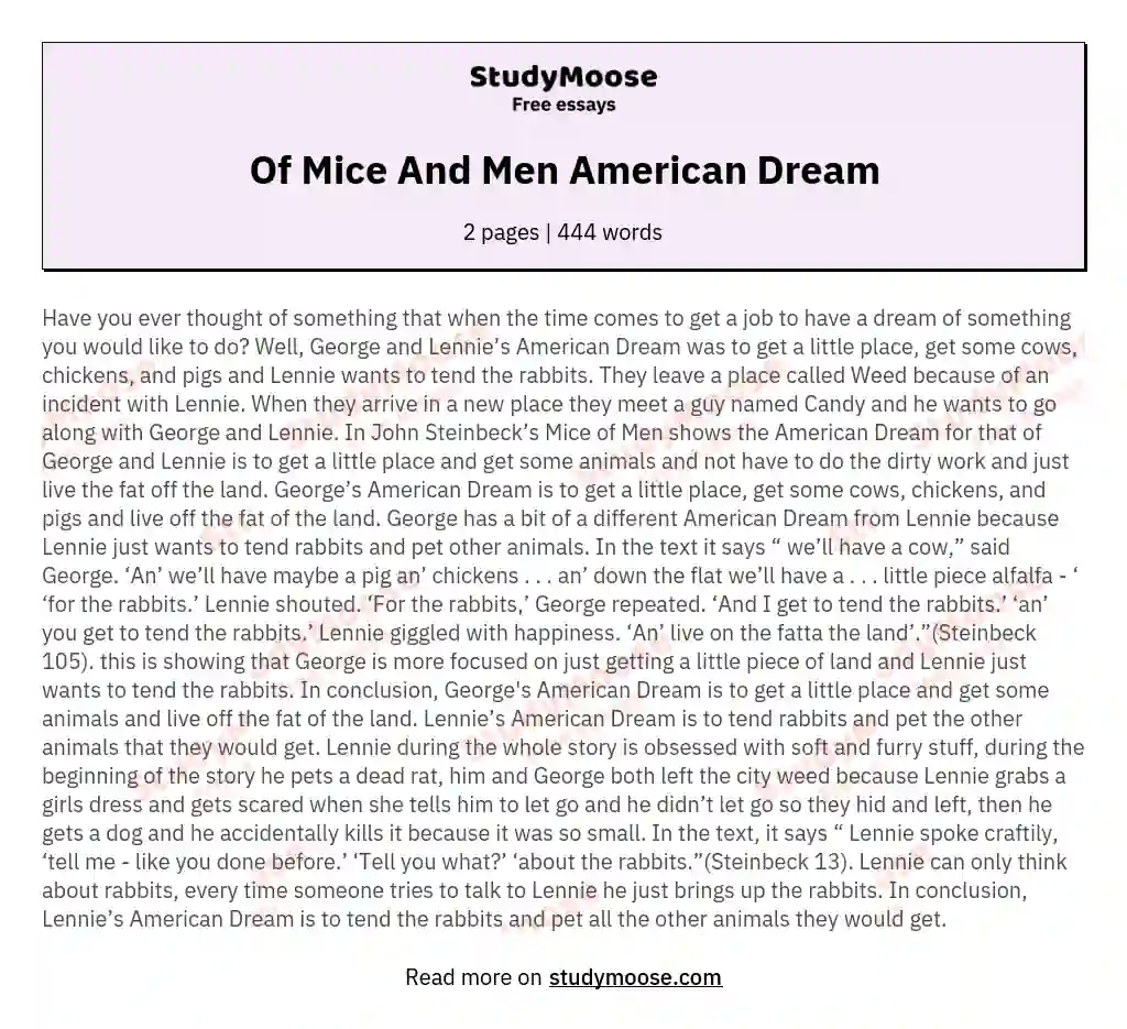 Of Mice And Men American Dream essay
