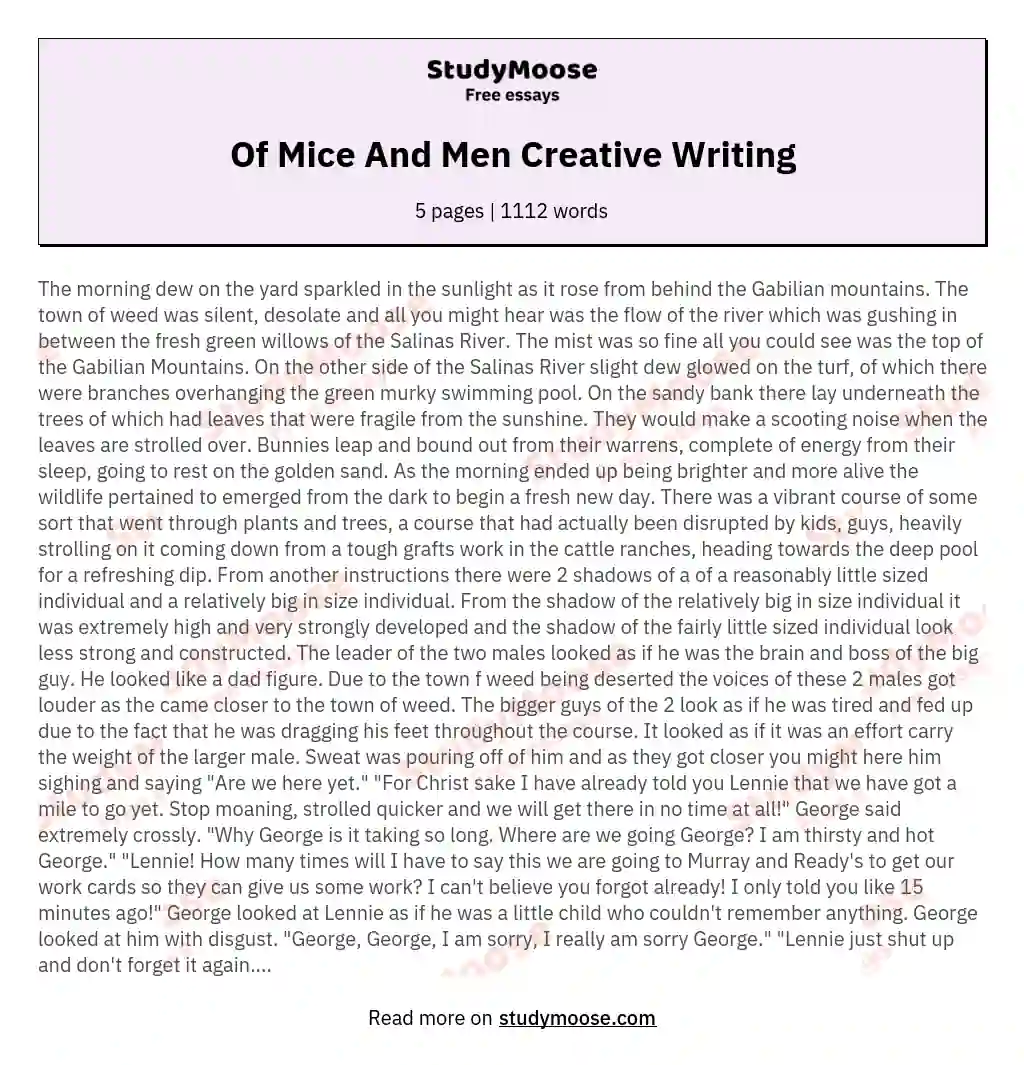 Of Mice And Men Creative Writing essay