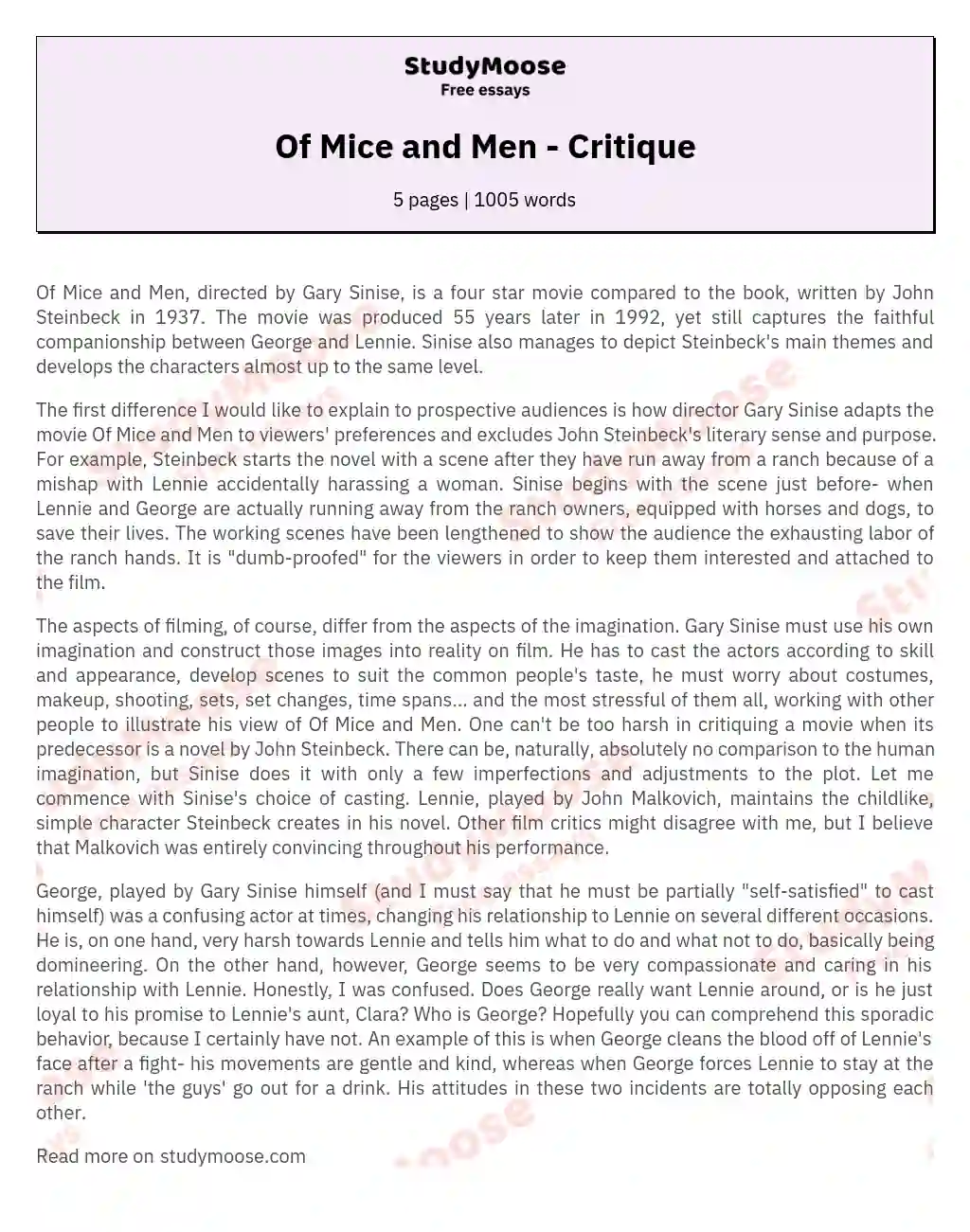 Of Mice and Men - Critique essay