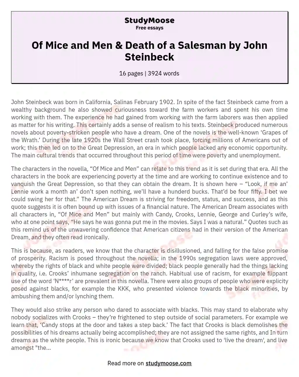 Of Mice and Men & Death of a Salesman by John Steinbeck