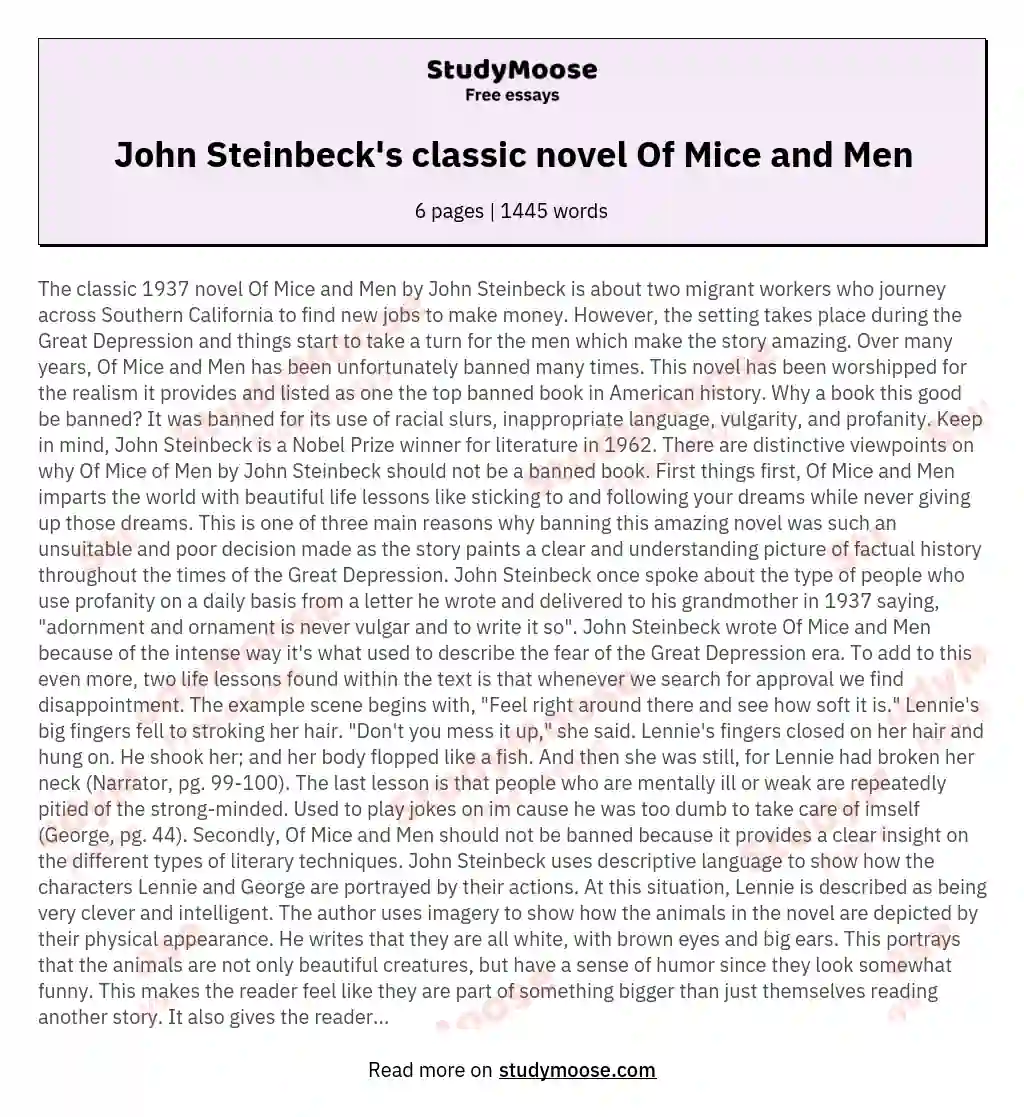 John Steinbeck's classic novel Of Mice and Men