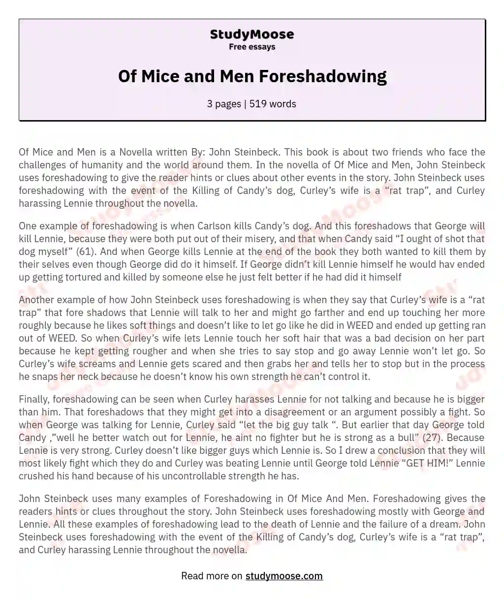 Exploring Foreshadowing in "Of Mice and Men" essay