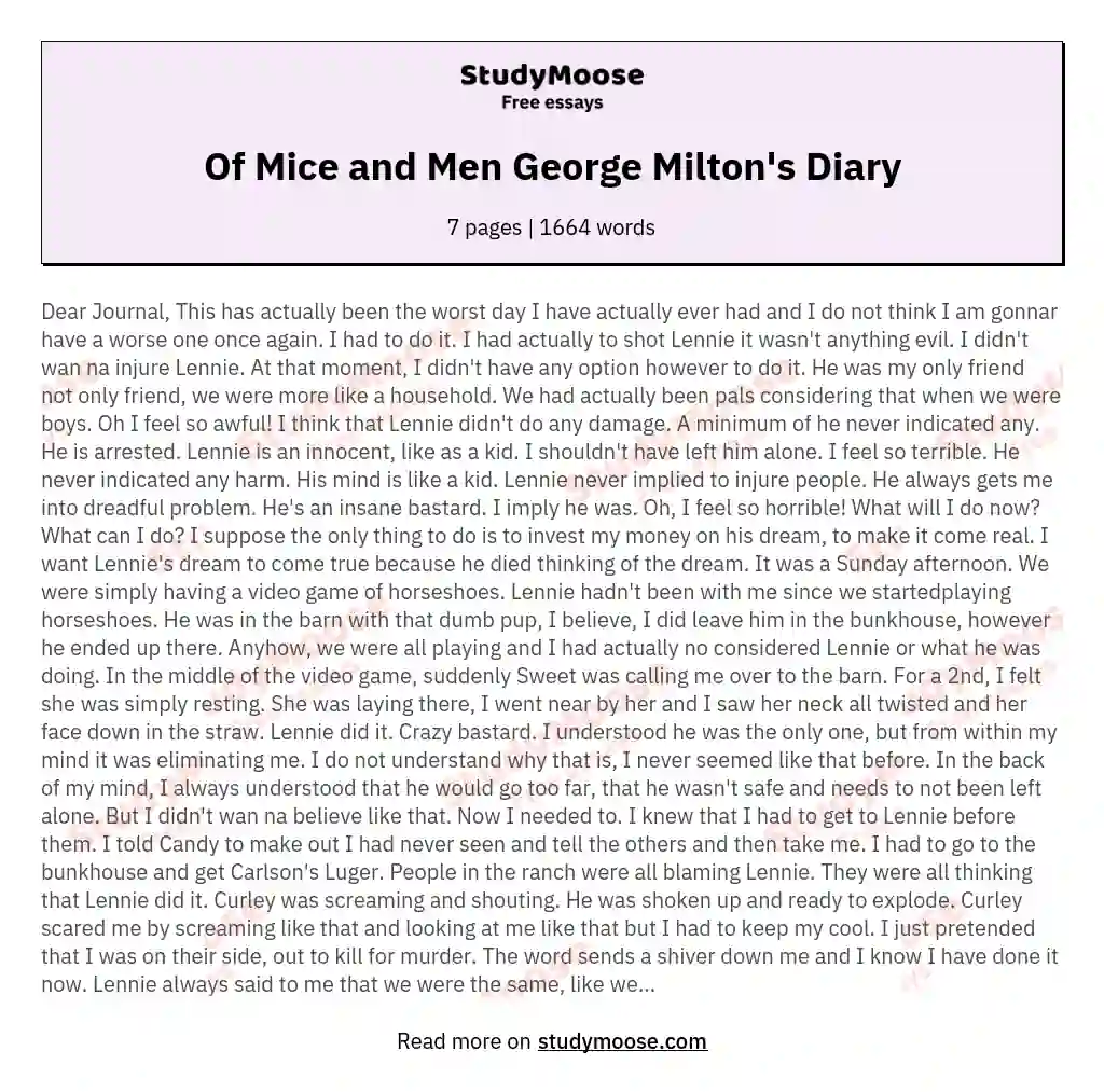 Of Mice and Men George Milton's Diary