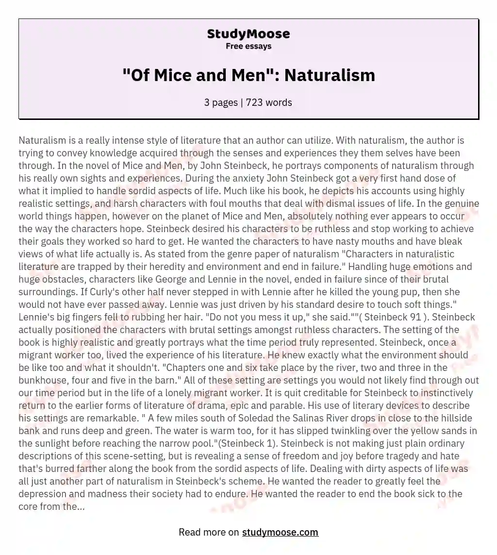 "Of Mice and Men": Naturalism essay
