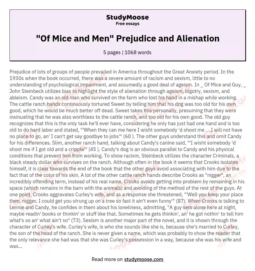 "Of Mice and Men" Prejudice and Alienation essay