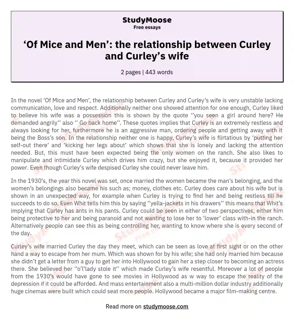 ‘Of Mice and Men’: the relationship between Curley and Curley’s wife