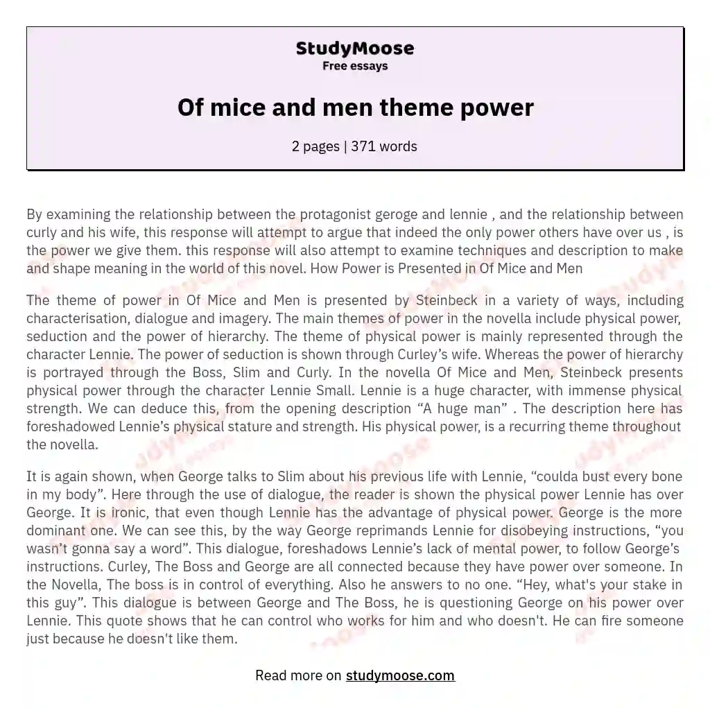 Of mice and men theme power essay