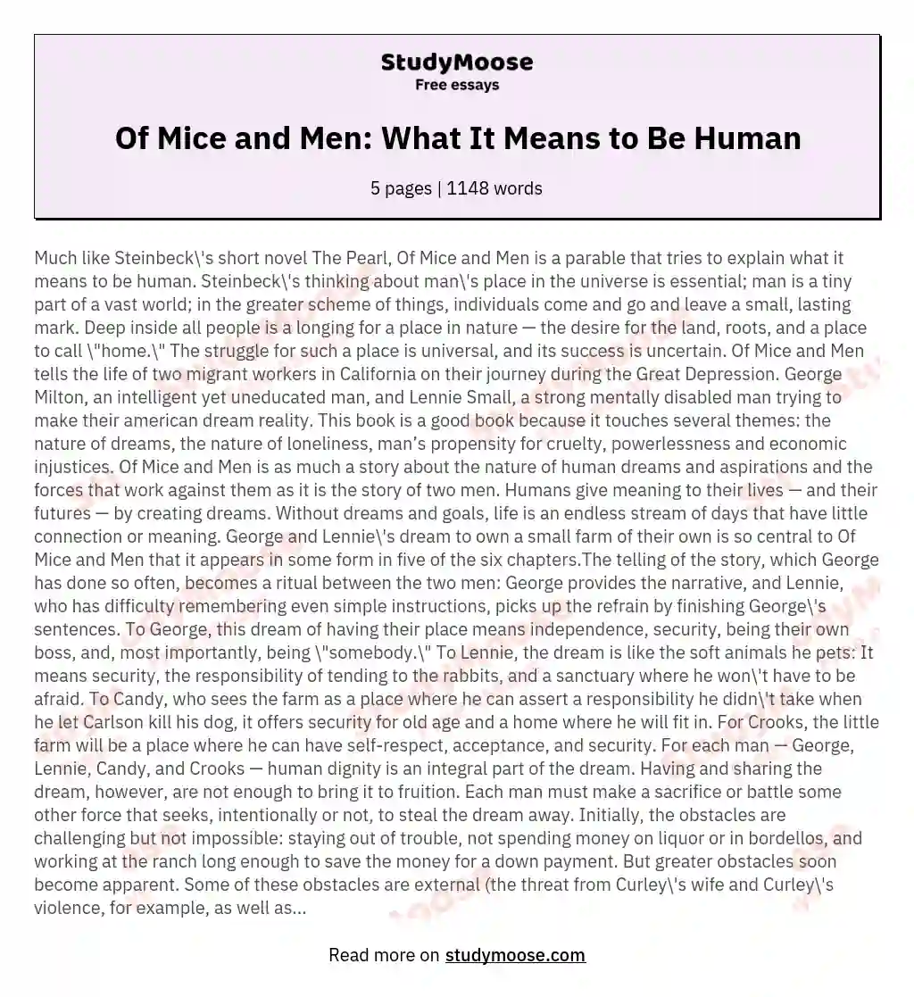 Of Mice and Men: What It Means to Be Human essay