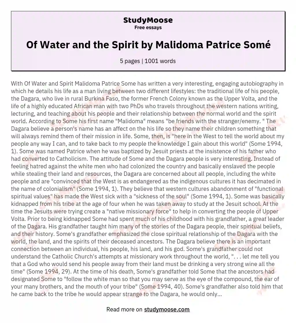 Of Water and the Spirit by Malidoma Patrice Somé