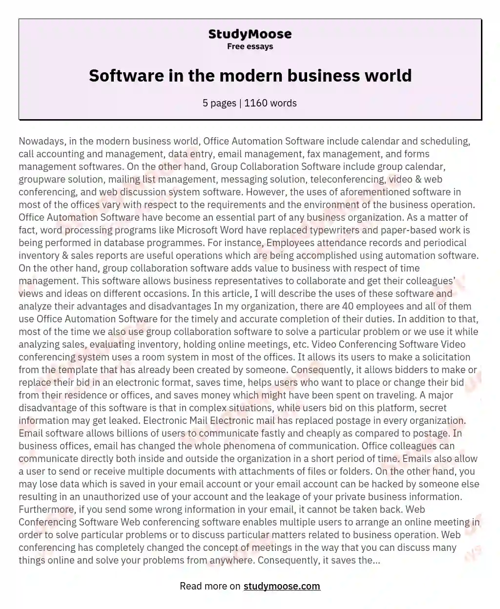 Software in the modern business world essay