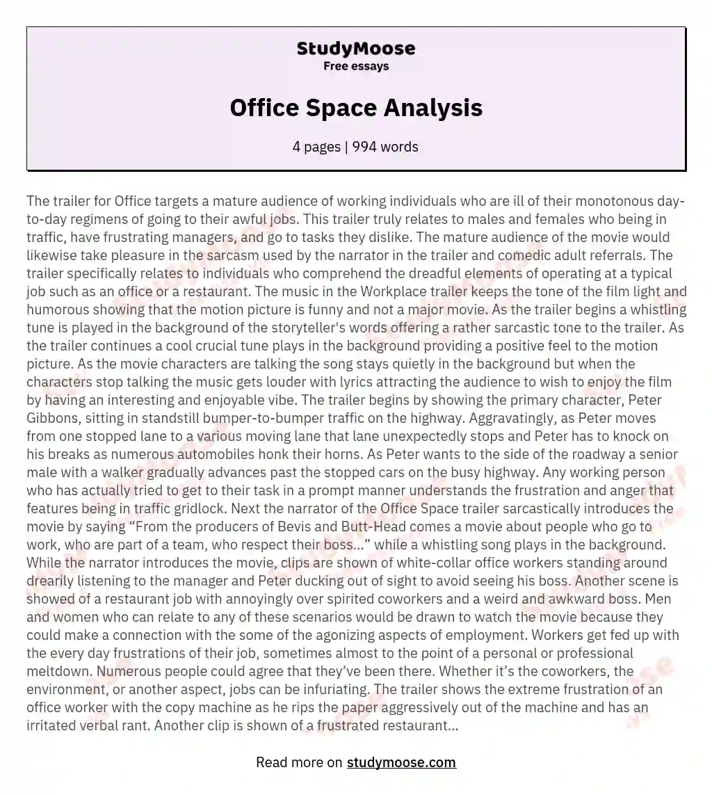 Office Space Analysis essay