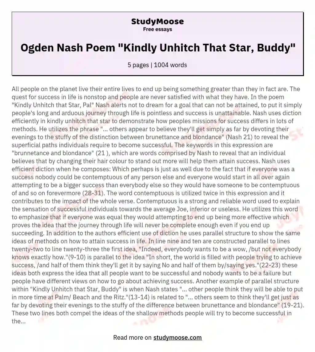 Ogden Nash Poem "Kindly Unhitch That Star, Buddy"