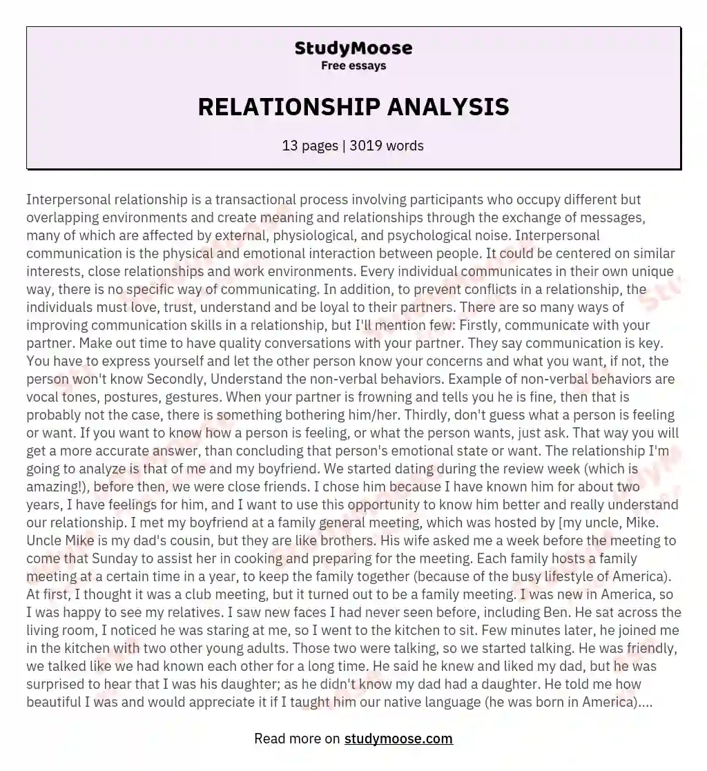 RELATIONSHIP ANALYSIS essay