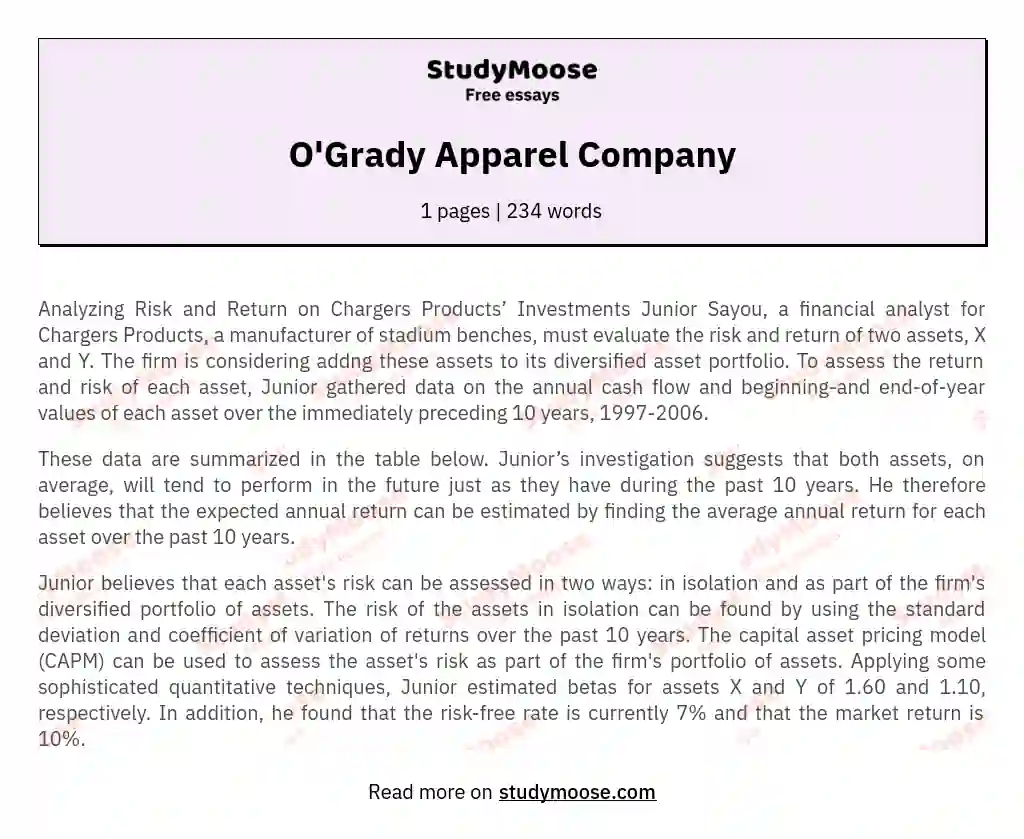 O'Grady Apparel Company essay