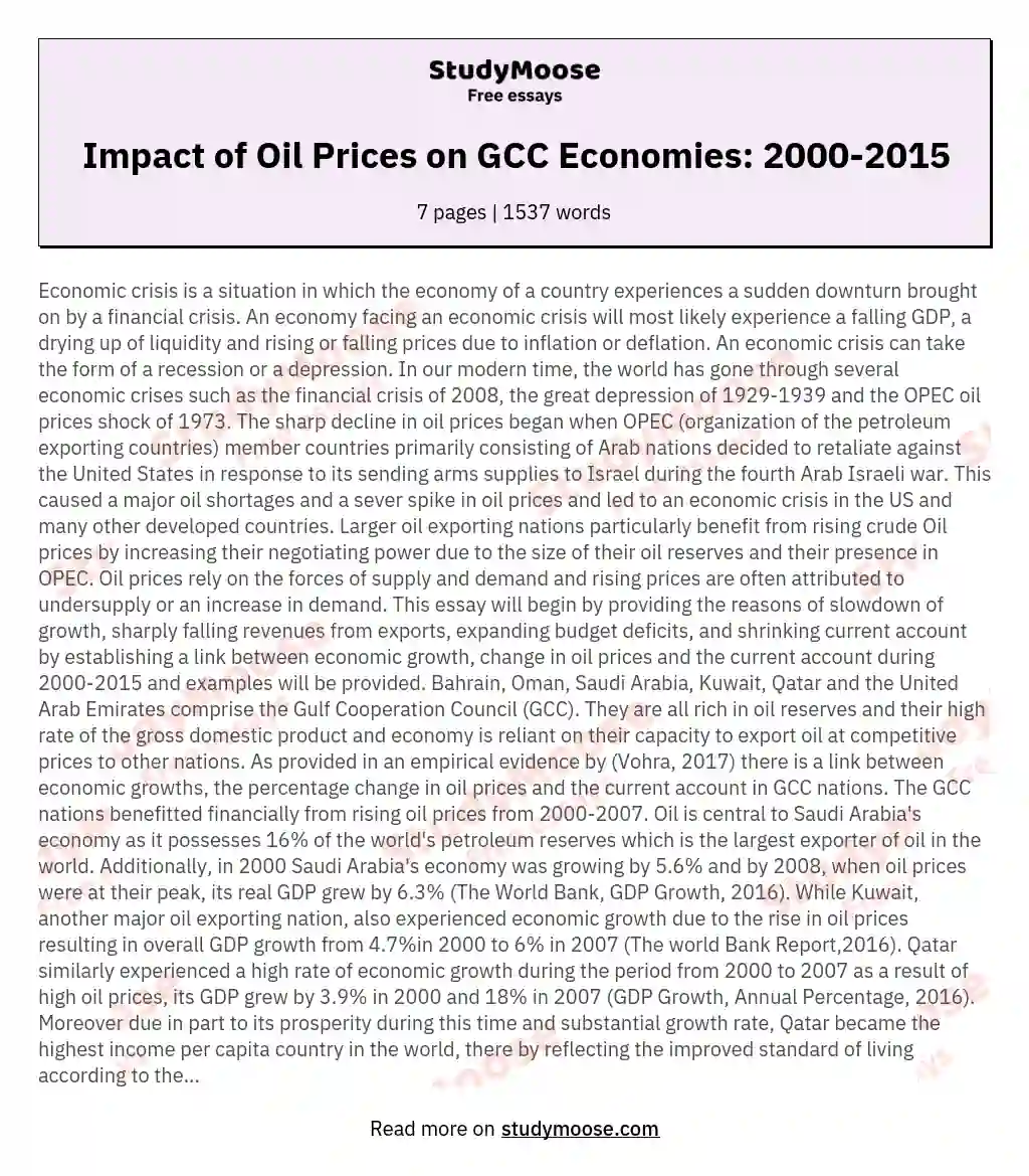 Impact of Oil Prices on GCC Economies: 2000-2015 essay